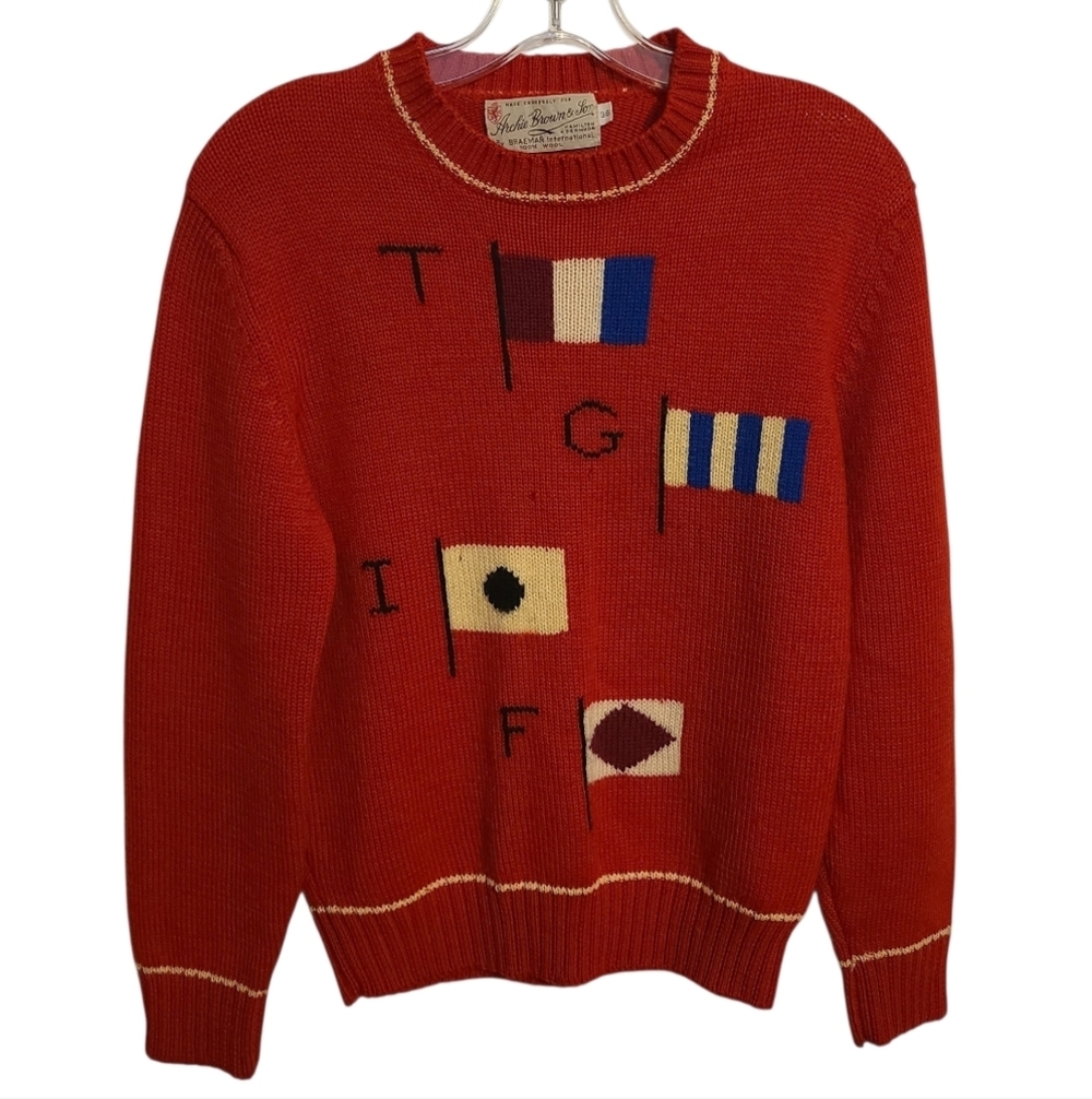 Archie Brown & Son | Women's Red Vintage Cropped Wool Sweater (Size Small)